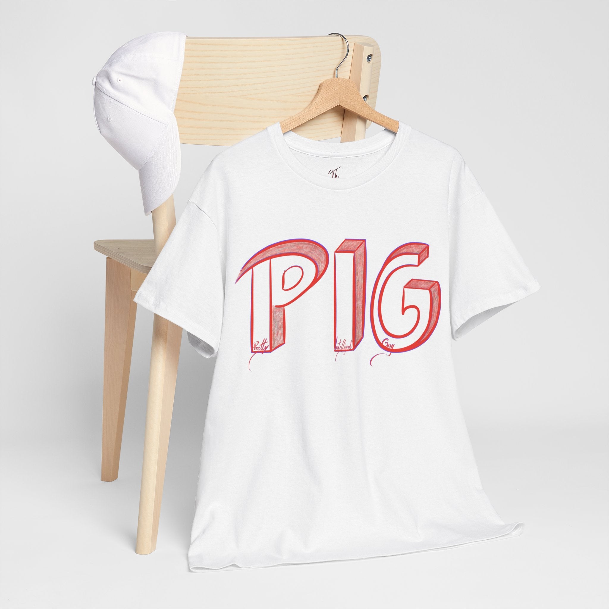 PIG | A Hand-drawn Lettering Tee Shirt Short for - Pretty Intelligent Guy | Retro Drip Text Tee | Dare it | Funny