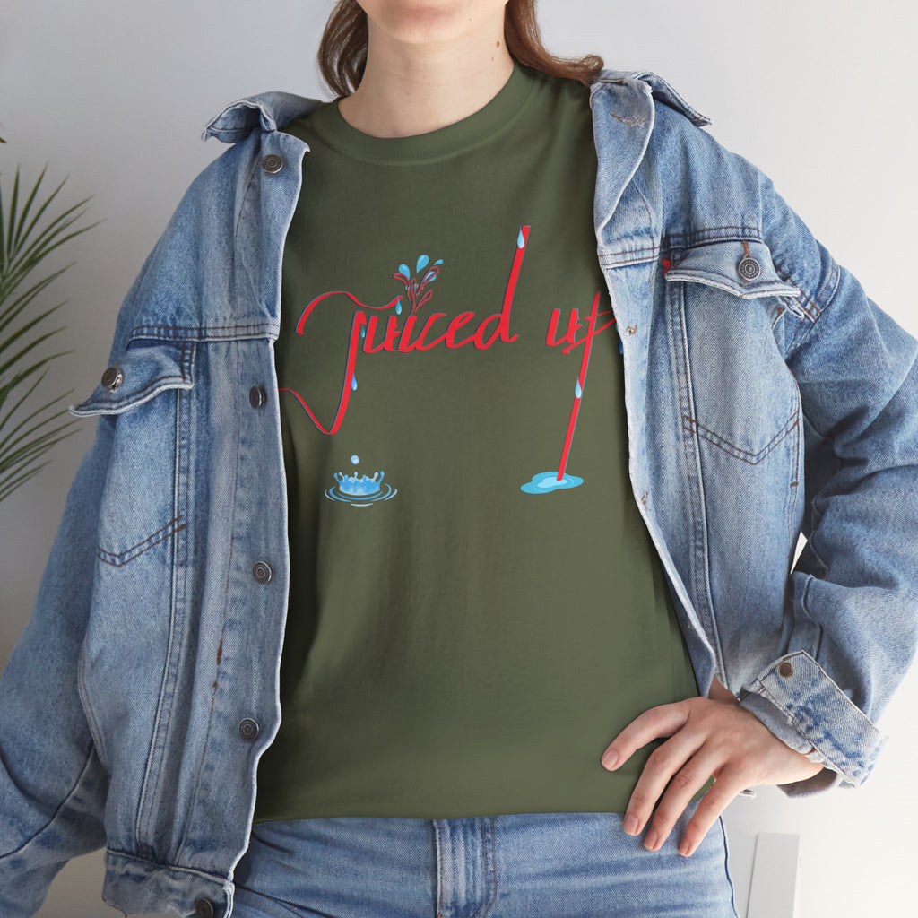 Hand-Written, Funny, Assertive 'Juiced Up' Unisex Tee, Bold Casual Everyday Shirt, Semi-Formal Adult Tshirt, 100% Cotton Eco-Friendly Top, Versatile Tee
