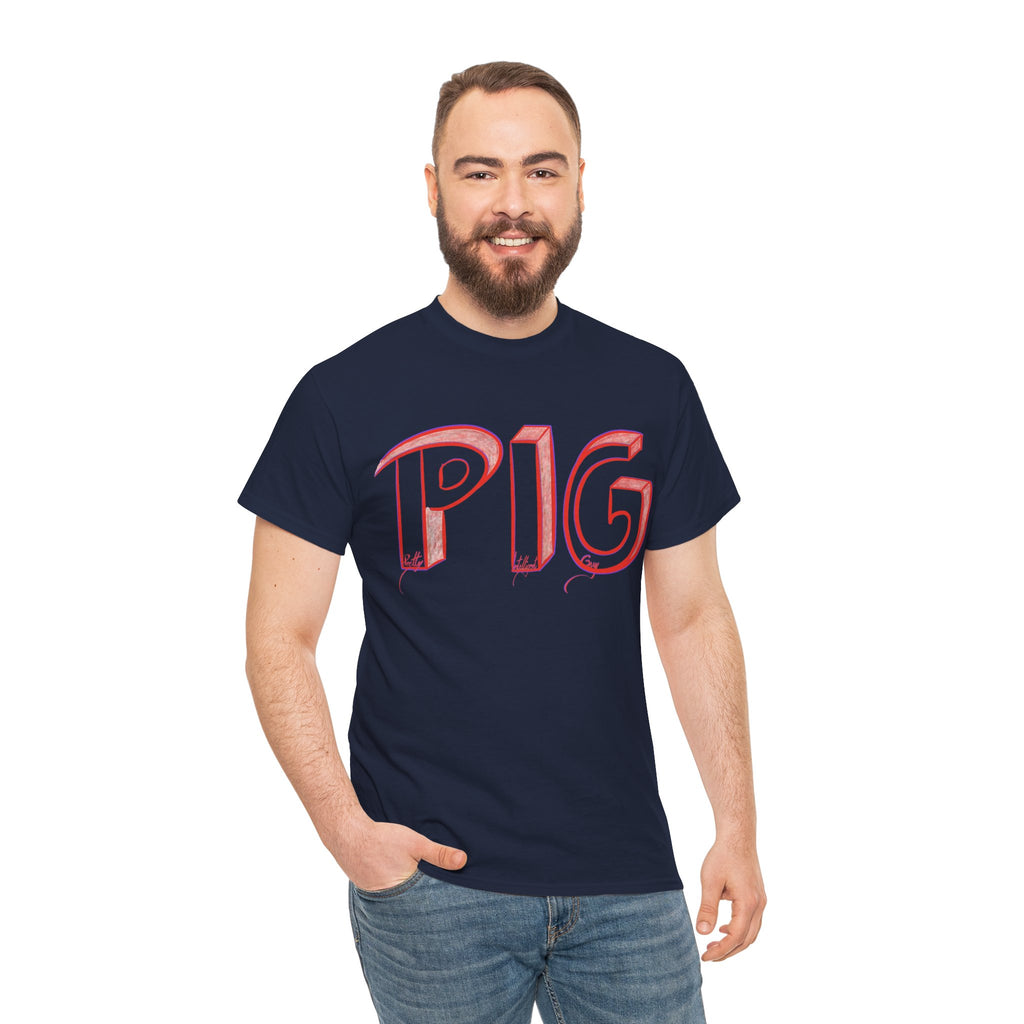 PIG | A Hand-drawn Lettering Tee Shirt Short for - Pretty Intelligent Guy | Retro Drip Text Tee | Dare it | Funny