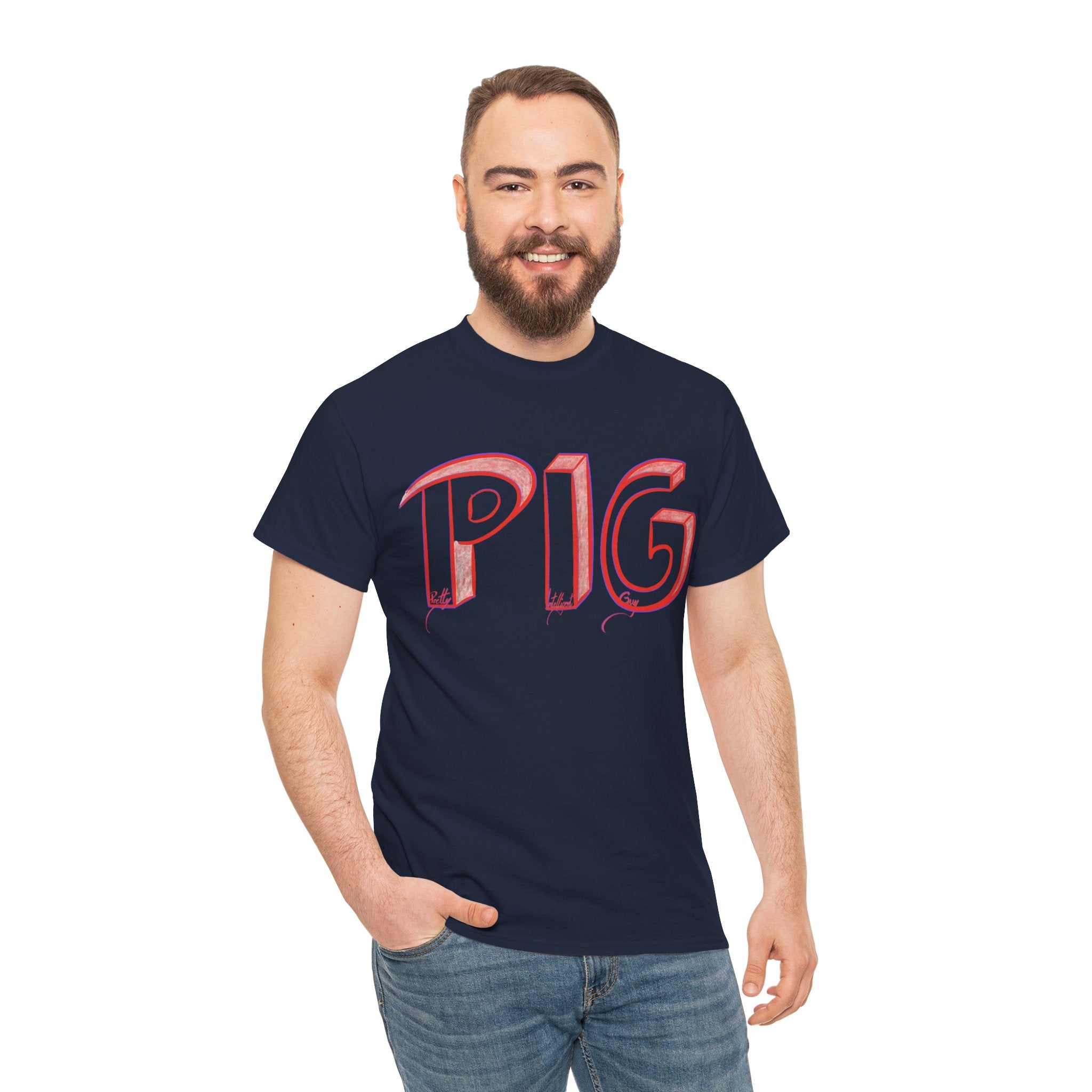 PIG | A Hand-drawn Lettering Tee Shirt Short for - Pretty Intelligent Guy | Retro Drip Text Tee | Dare it | Funny