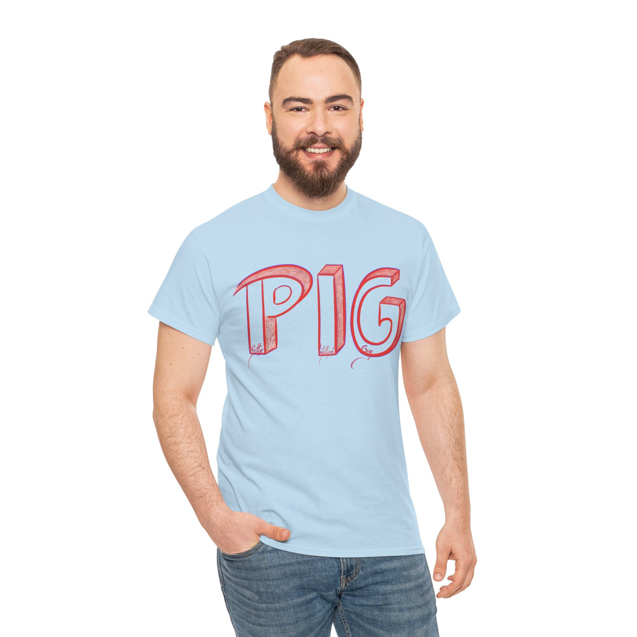 PIG | A Hand-drawn Lettering Tee Shirt Short for - Pretty Intelligent Guy | Retro Drip Text Tee | Dare it | Funny
