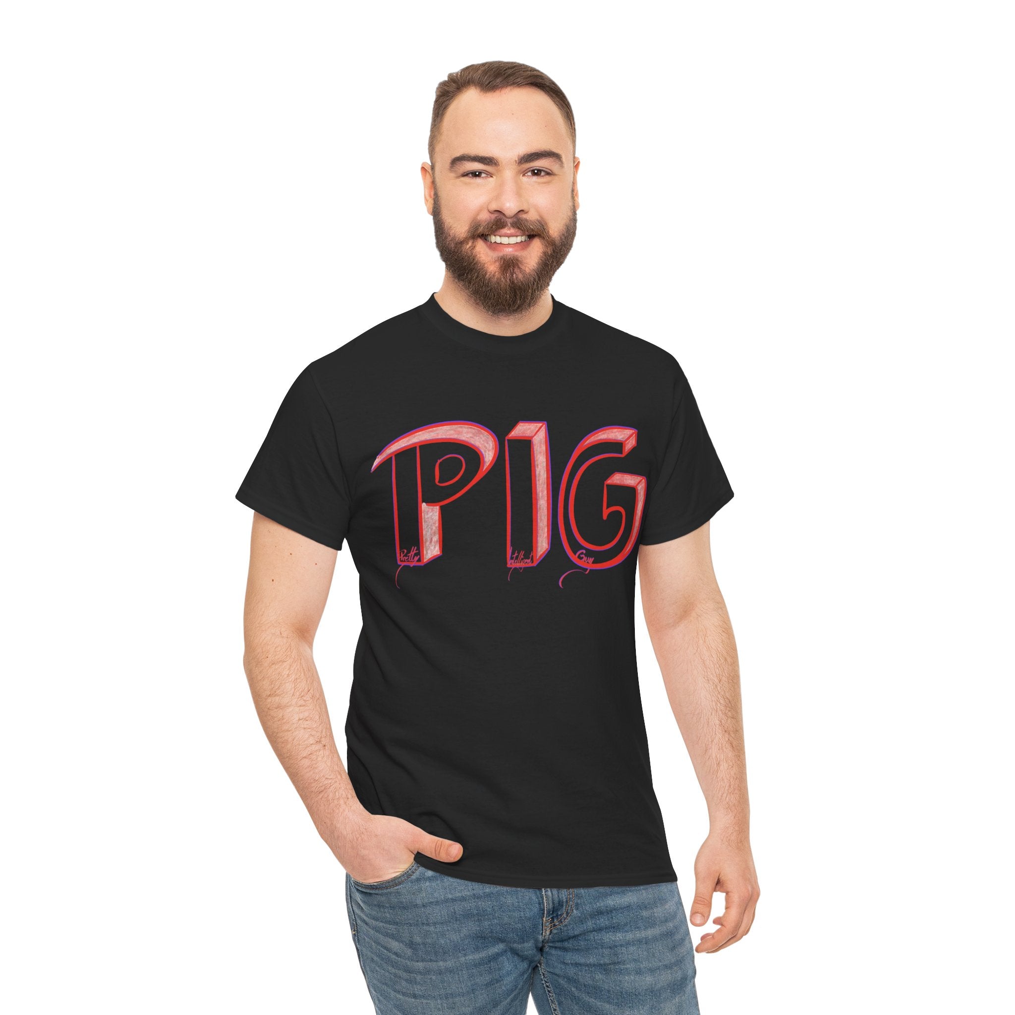 PIG | A Hand-drawn Lettering Tee Shirt Short for - Pretty Intelligent Guy | Retro Drip Text Tee | Dare it | Funny