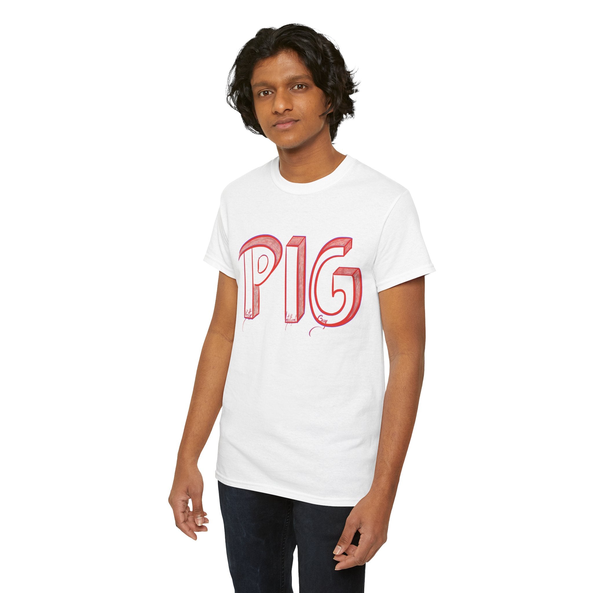 PIG | A Hand-drawn Lettering Tee Shirt Short for - Pretty Intelligent Guy | Retro Drip Text Tee | Dare it | Funny