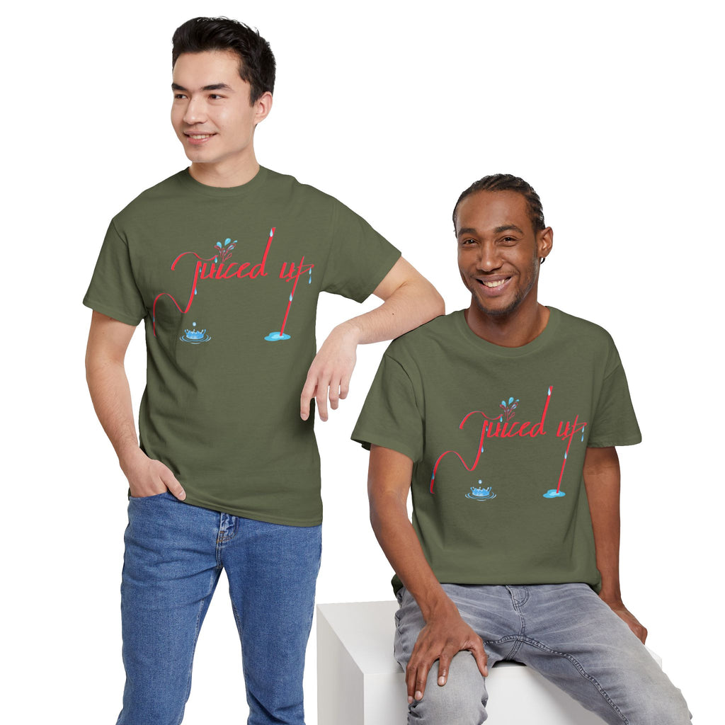 Hand-Written, Funny, Assertive 'Juiced Up' Unisex Tee, Bold Casual Everyday Shirt, Semi-Formal Adult Tshirt, 100% Cotton Eco-Friendly Top, Versatile Tee