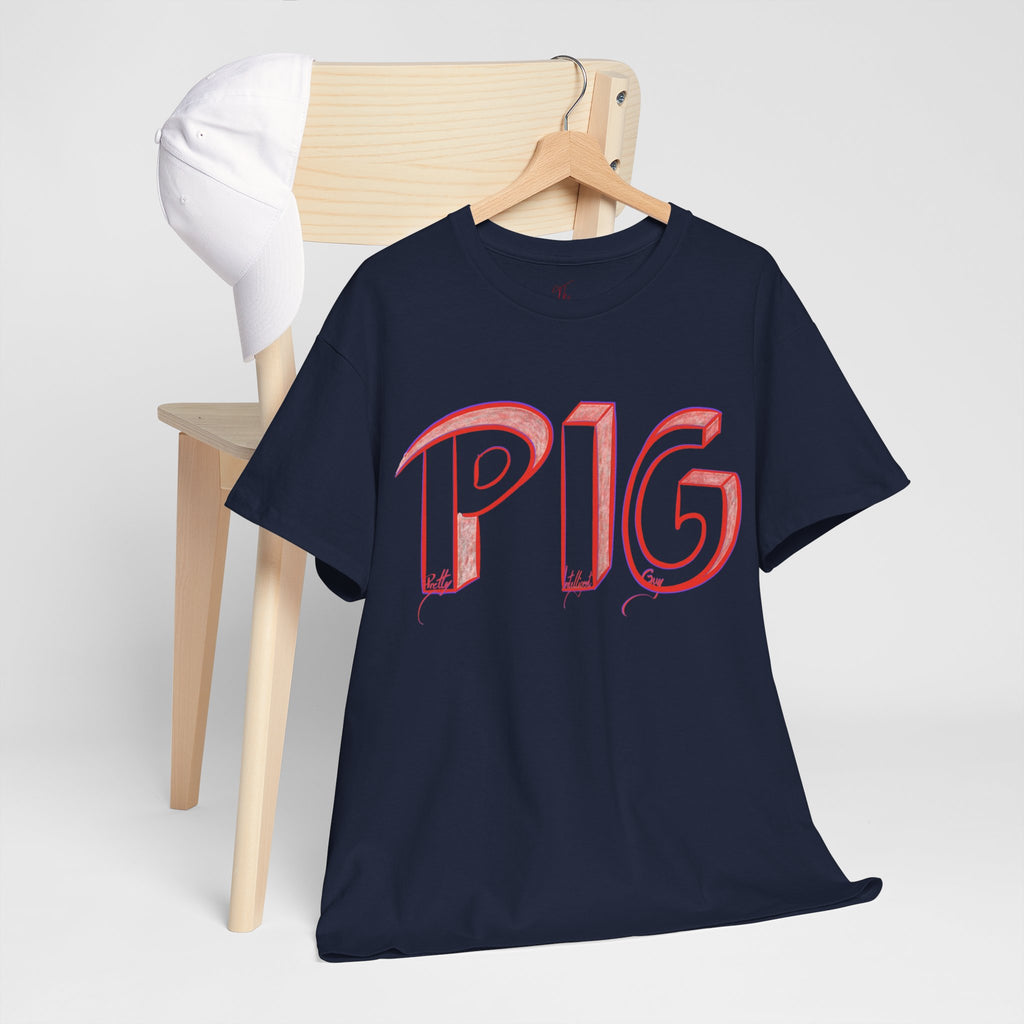PIG | A Hand-drawn Lettering Tee Shirt Short for - Pretty Intelligent Guy | Retro Drip Text Tee | Dare it | Funny