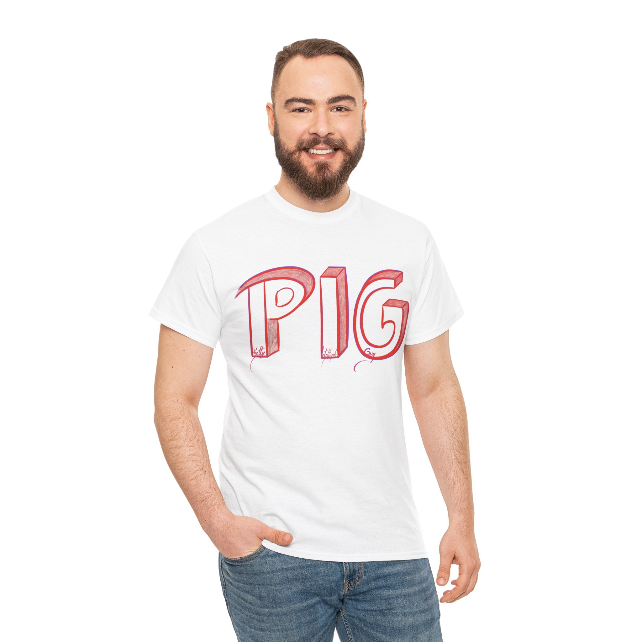 PIG | A Hand-drawn Lettering Tee Shirt Short for - Pretty Intelligent Guy | Retro Drip Text Tee | Dare it | Funny