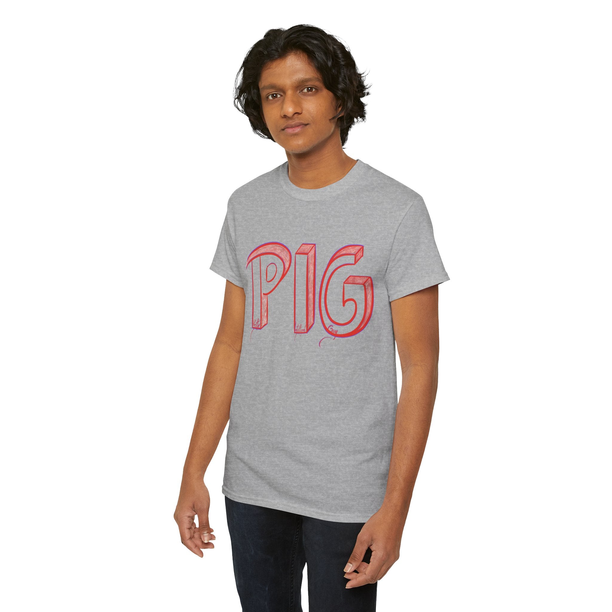 PIG | A Hand-drawn Lettering Tee Shirt Short for - Pretty Intelligent Guy | Retro Drip Text Tee | Dare it | Funny