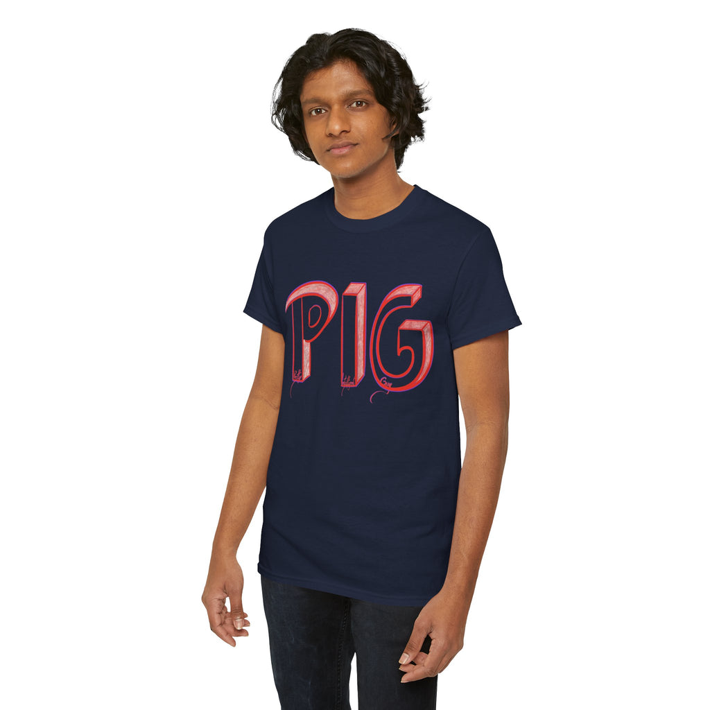 PIG | A Hand-drawn Lettering Tee Shirt Short for - Pretty Intelligent Guy | Retro Drip Text Tee | Dare it | Funny