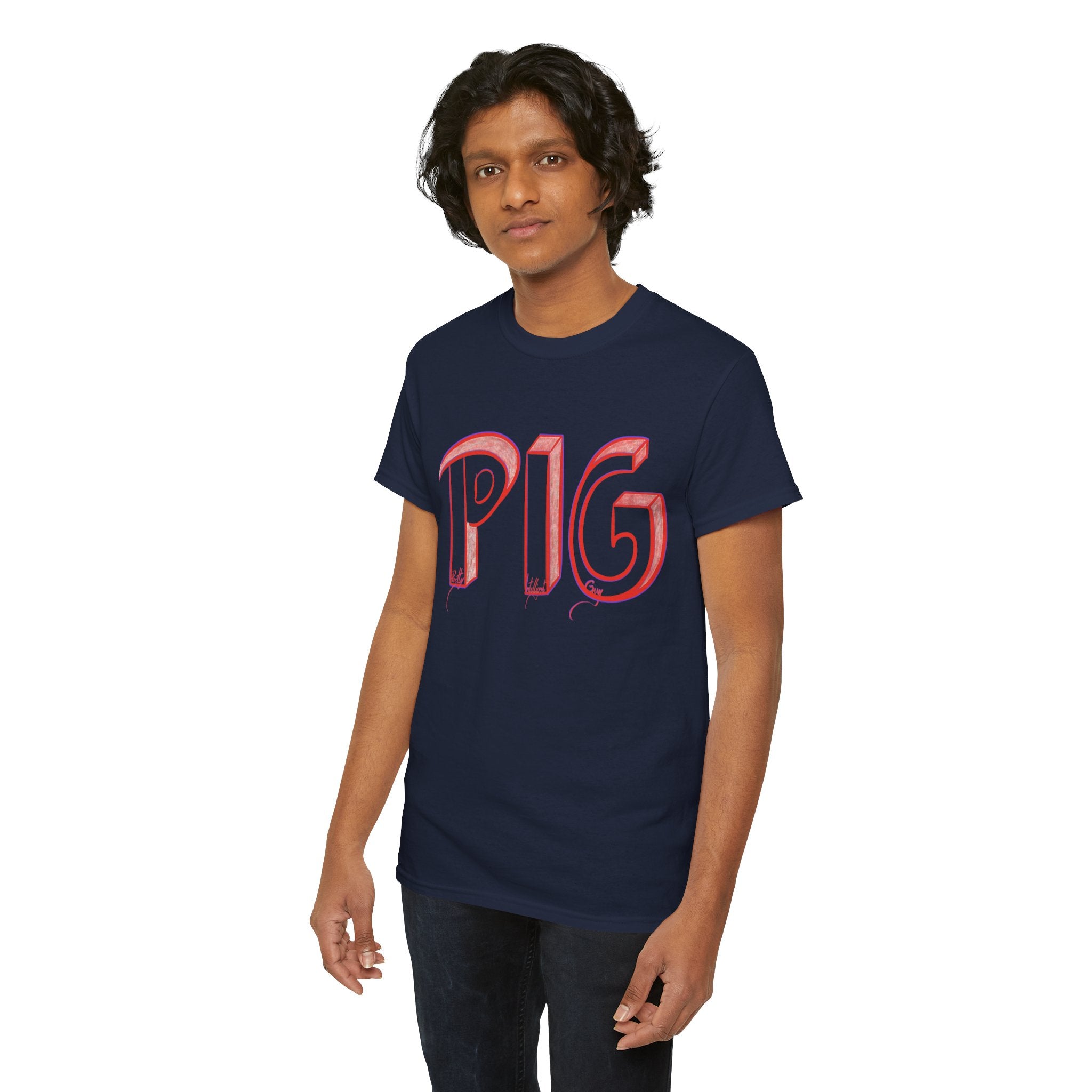 PIG | A Hand-drawn Lettering Tee Shirt Short for - Pretty Intelligent Guy | Retro Drip Text Tee | Dare it | Funny