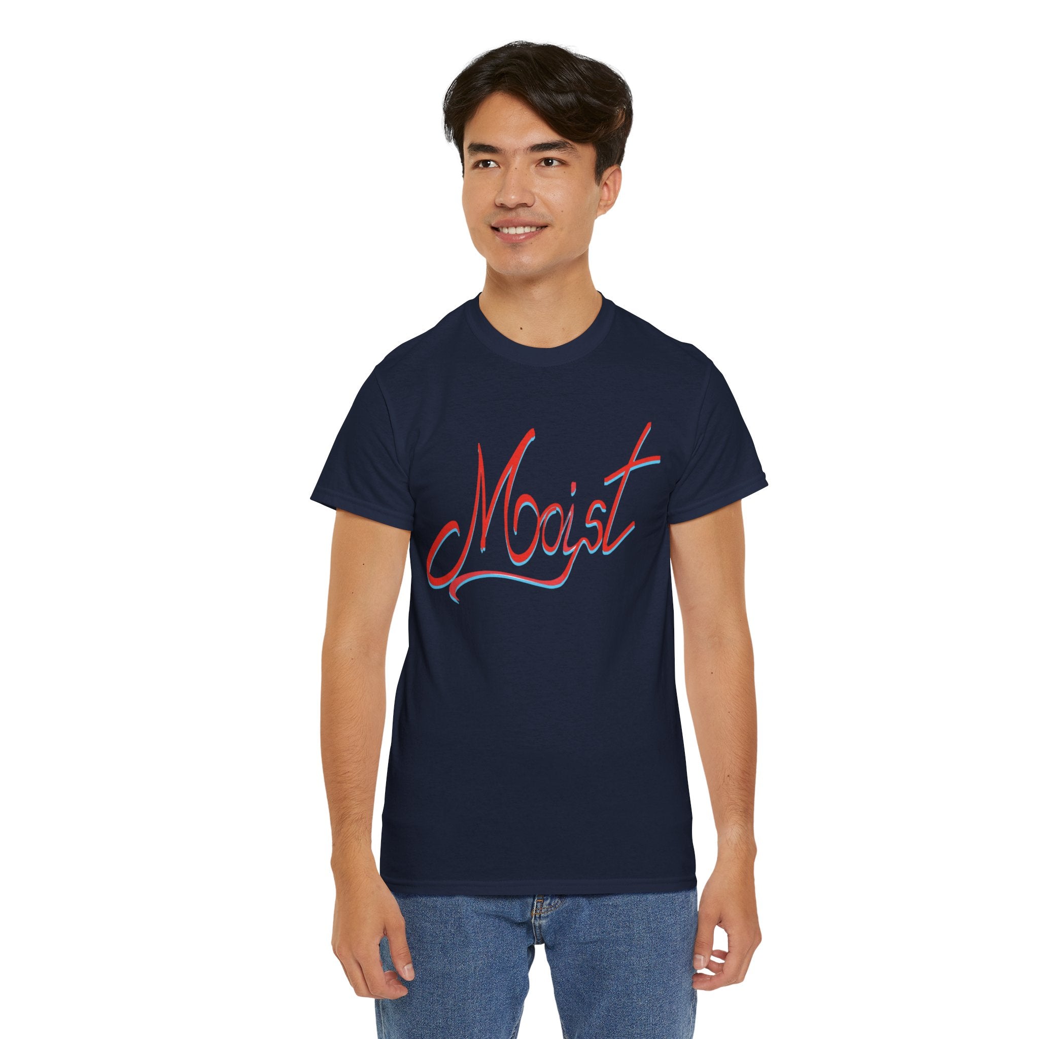 Moist Script T-Shirt — Playful Retro Typography Tee