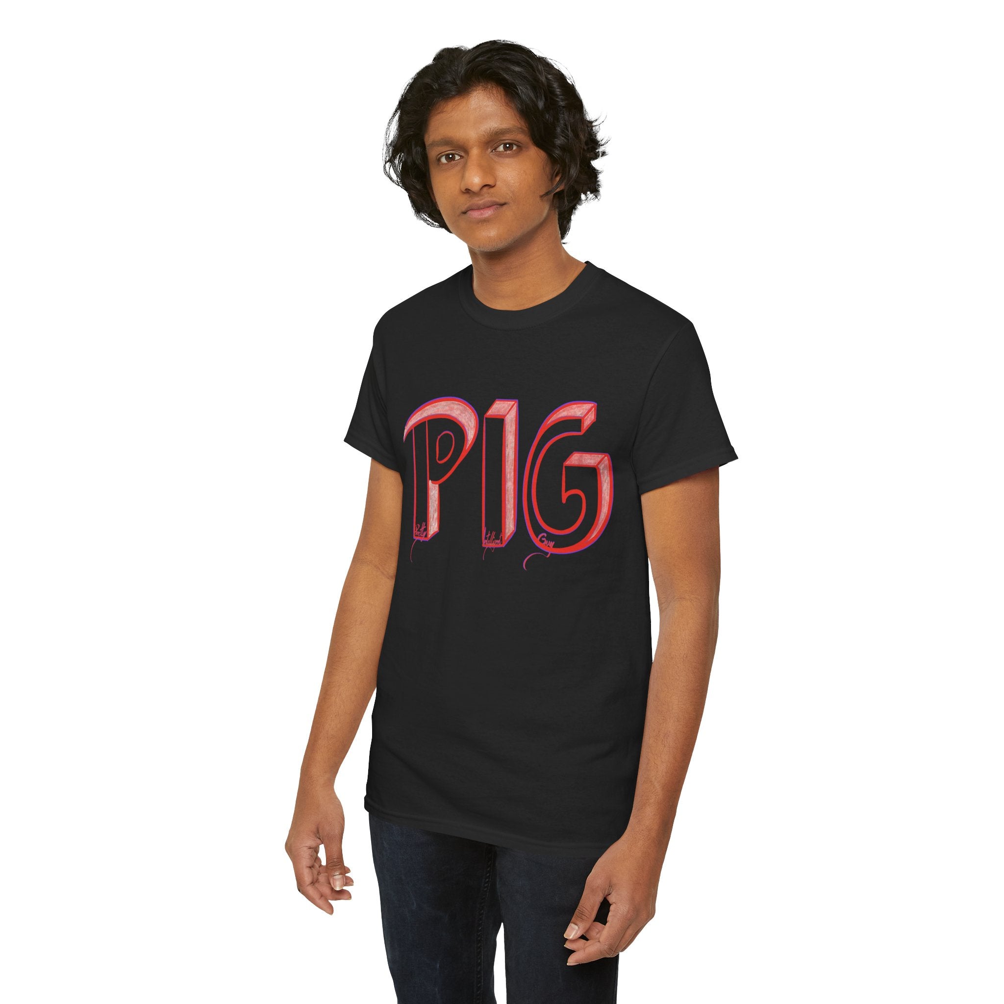 PIG | A Hand-drawn Lettering Tee Shirt Short for - Pretty Intelligent Guy | Retro Drip Text Tee | Dare it | Funny