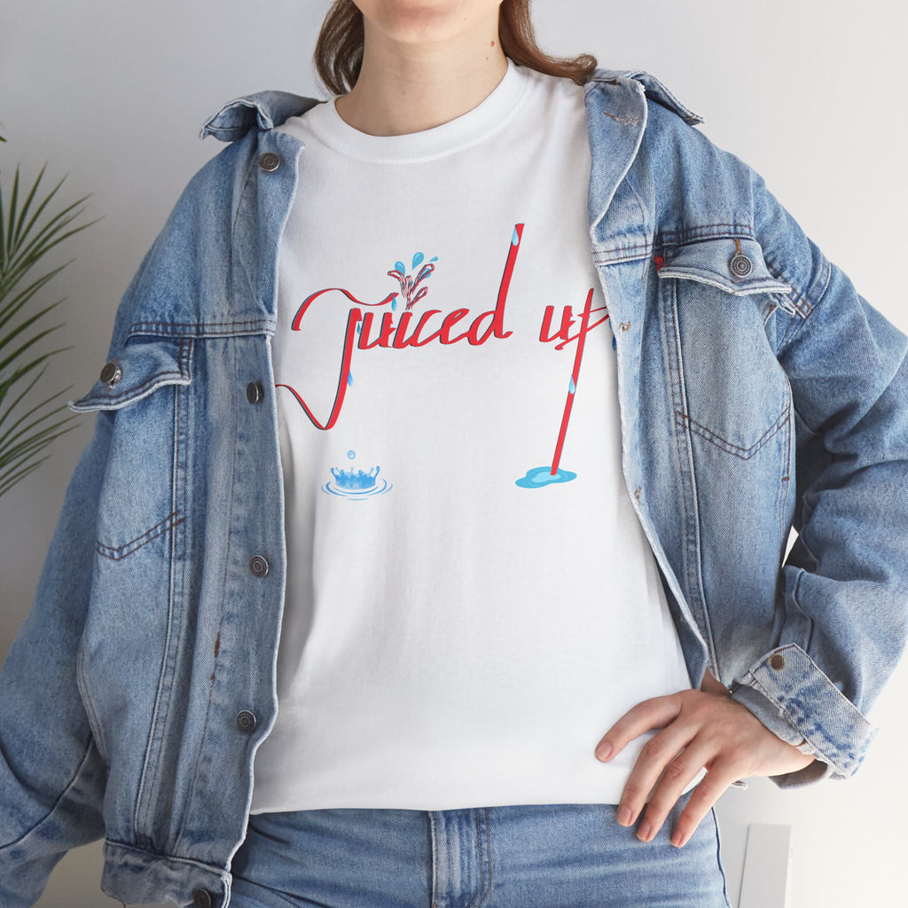 Hand-Written, Funny, Assertive 'Juiced Up' Unisex Tee, Bold Casual Everyday Shirt, Semi-Formal Adult Tshirt, 100% Cotton Eco-Friendly Top, Versatile Tee