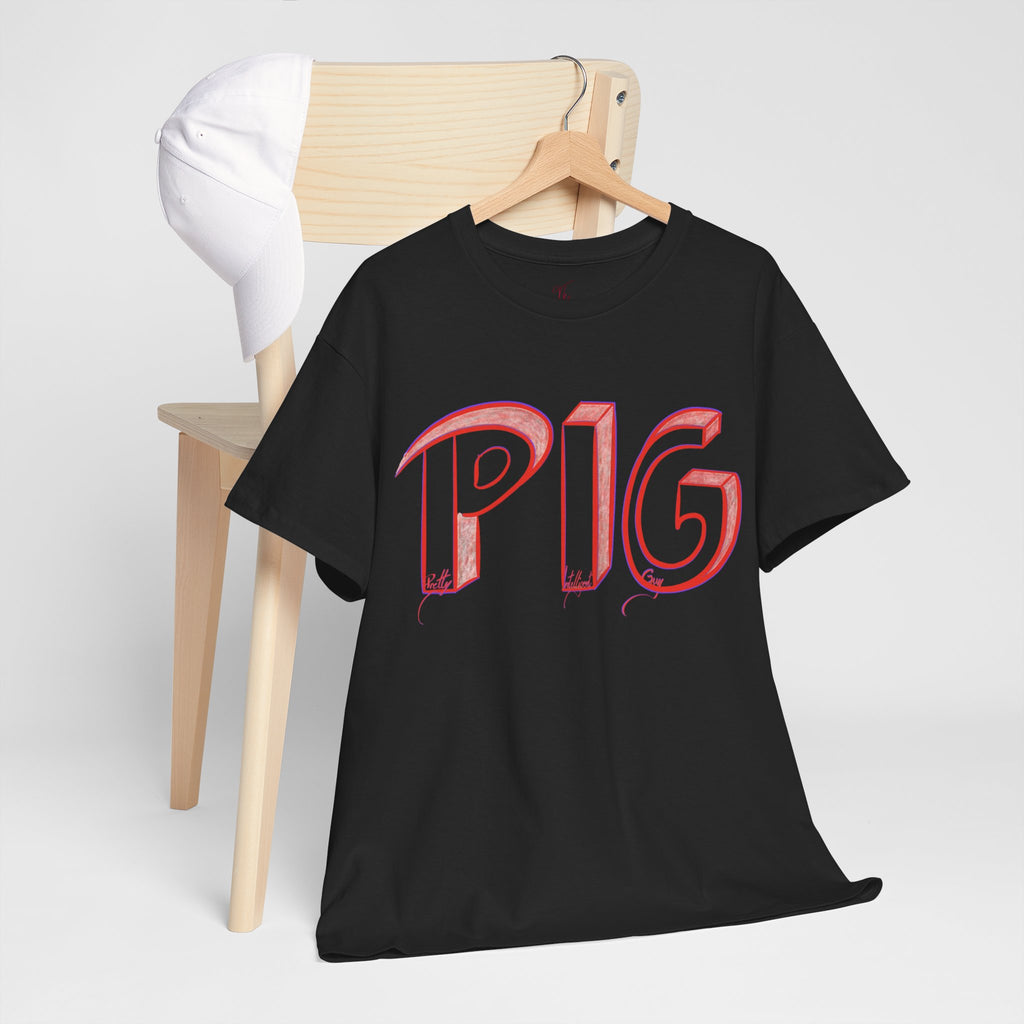 PIG | A Hand-drawn Lettering Tee Shirt Short for - Pretty Intelligent Guy | Retro Drip Text Tee | Dare it | Funny