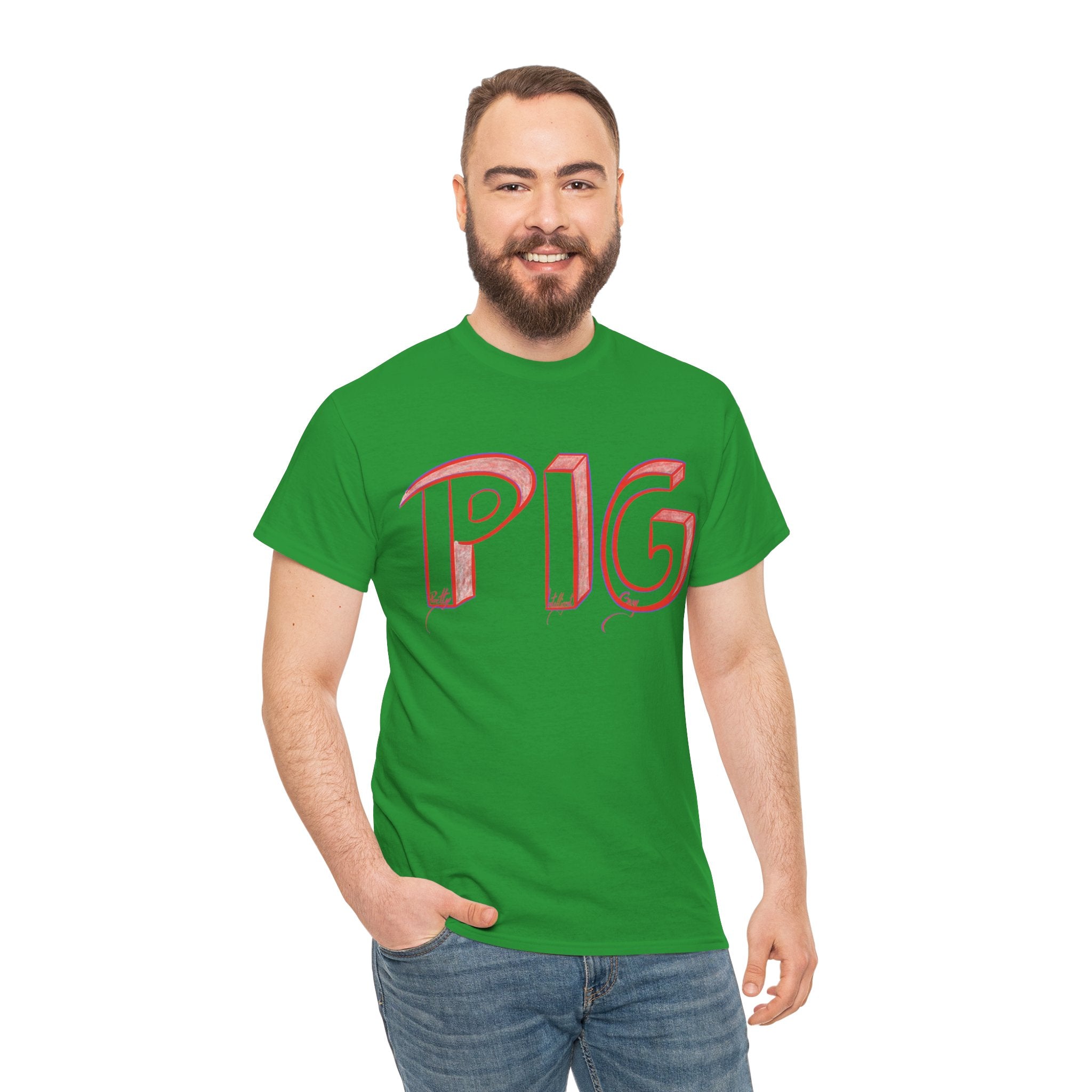 PIG | A Hand-drawn Lettering Tee Shirt Short for - Pretty Intelligent Guy | Retro Drip Text Tee | Dare it | Funny