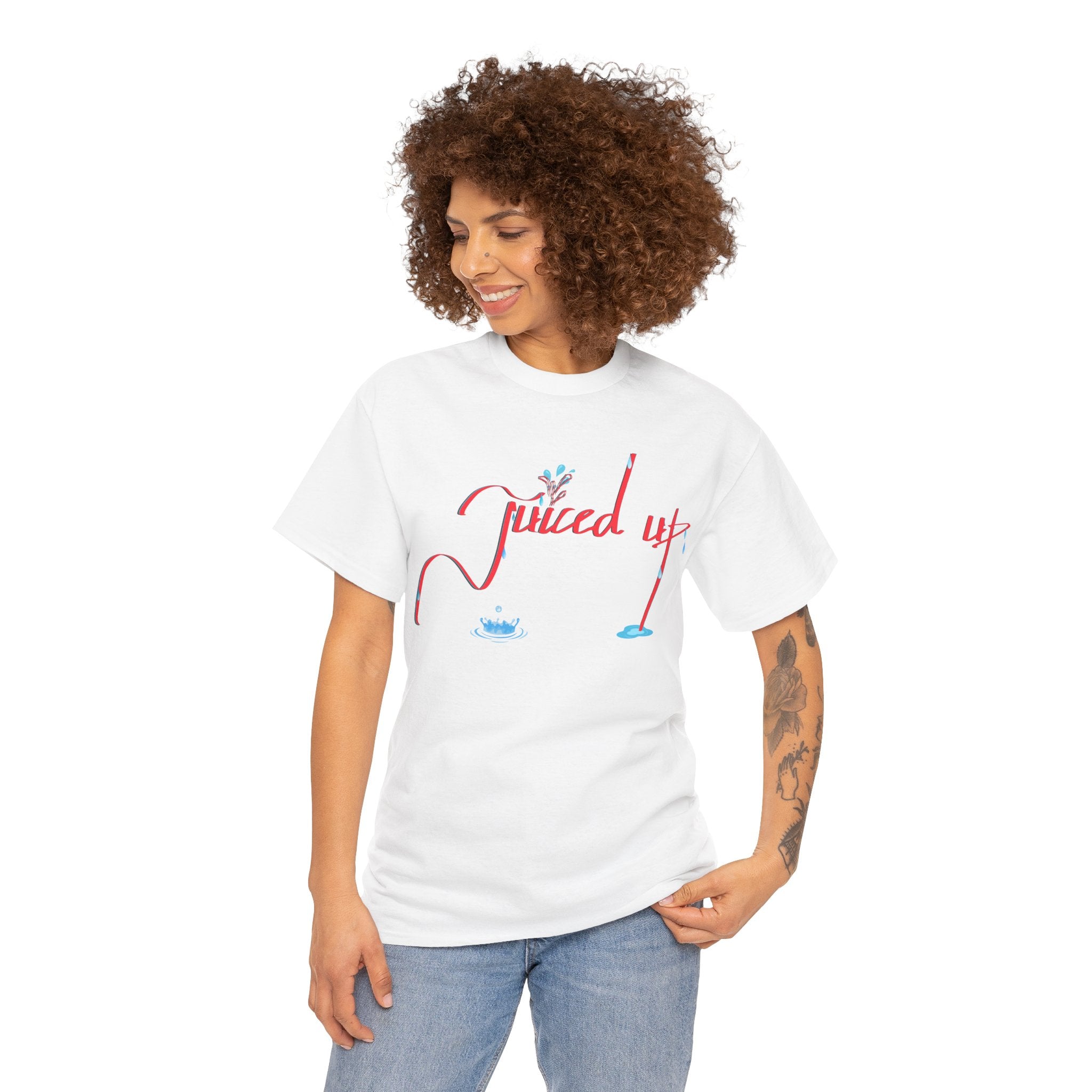 Hand-Written, Funny, Assertive 'Juiced Up' Unisex Tee, Bold Casual Everyday Shirt, Semi-Formal Adult Tshirt, 100% Cotton Eco-Friendly Top, Versatile Tee