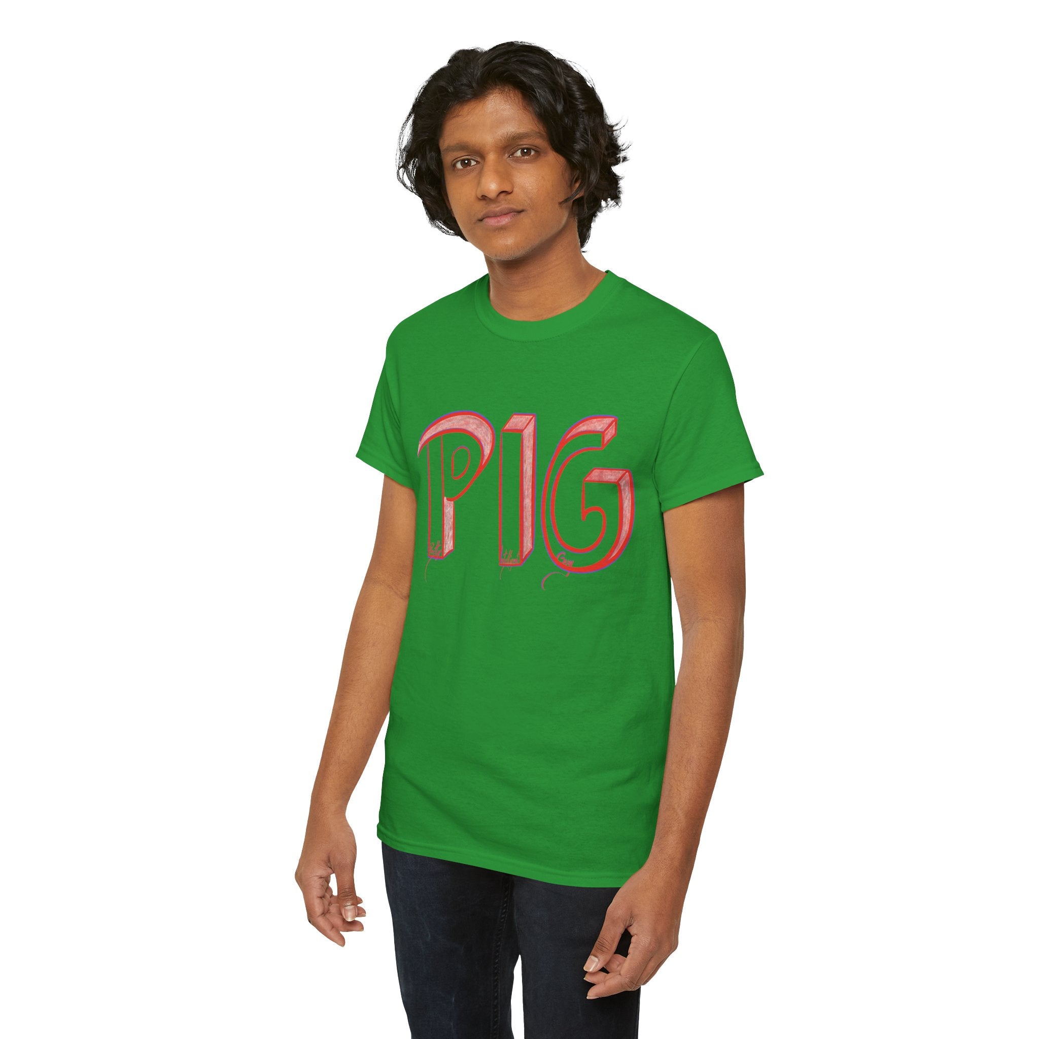 PIG | A Hand-drawn Lettering Tee Shirt Short for - Pretty Intelligent Guy | Retro Drip Text Tee | Dare it | Funny